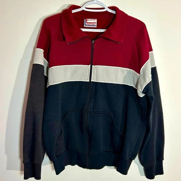 Vintage Footlocker Zip Up Sweater Red, Navy,  & Grey Size L - Picture 1 of 5